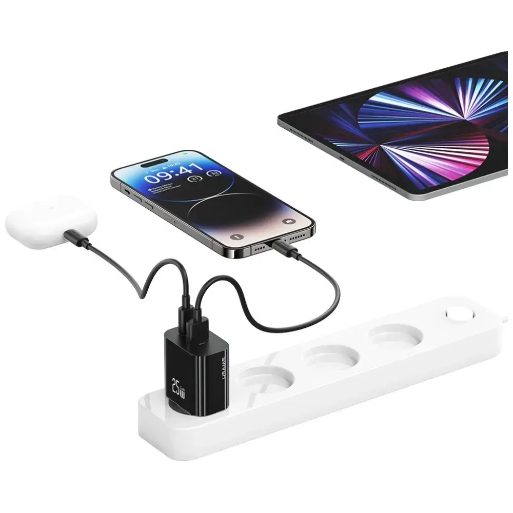usams USA001629 25 W USB-C + USB-A lādētājs Photo 3