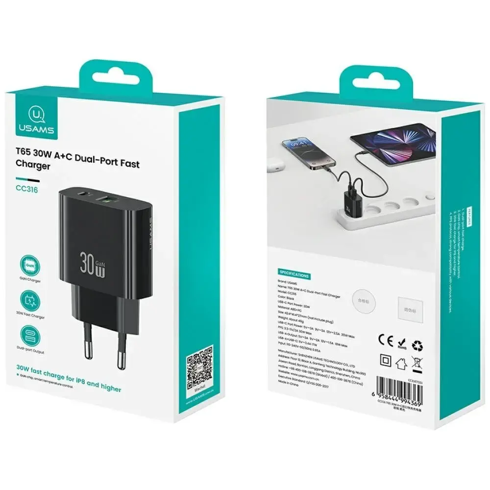 usams USA001631 30W USB-C + USB-A Photo 2