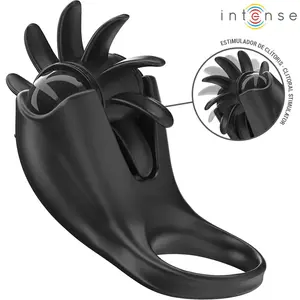 Penis Attachment INTENSE MABEL VIBRATING RING 10 VIBRATIONS WITH CLITORIS STIMULATOR BLACK D-242083