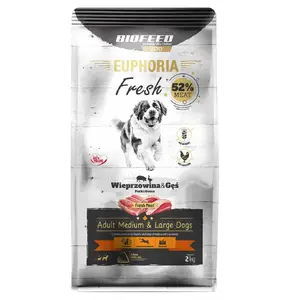 Сухой корм для собак BIOFEED Euphoria Fresh Adult Medium & Large Свинина с гусём 2 кг, Белок 28%, Жир 15%
