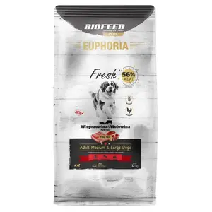 Sausais barības produkts suņiem BIOFEED Euphoria Fresh Meat Adult Medium & Large 12 kg — cūkgaļa un liellopa gaļa