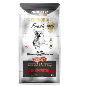 Сухой корм для собак BIOFEED Euphoria Fresh Adult Mini & Small со свининой и говядиной 2 кг, белок 28%, жир 15%