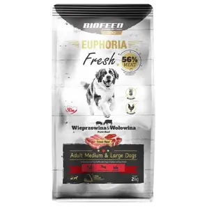 Сухой корм для собак BIOFEED Euphoria Fresh Adult Medium & Large со свининой и говядиной 2 кг, белок 28%, жир 15%, без глютена и сои
