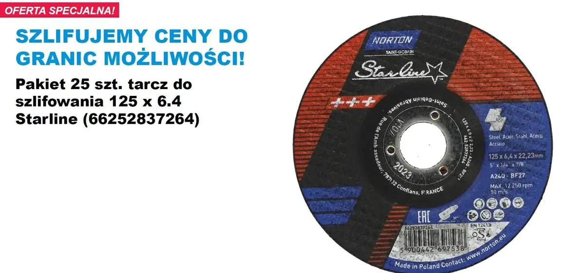 Metāla slīpēšanas disks Norton Starline 125