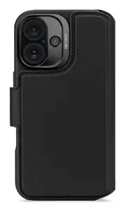 Leather case for iPhone 16 by OEM, black — protective phone cover, slim fit