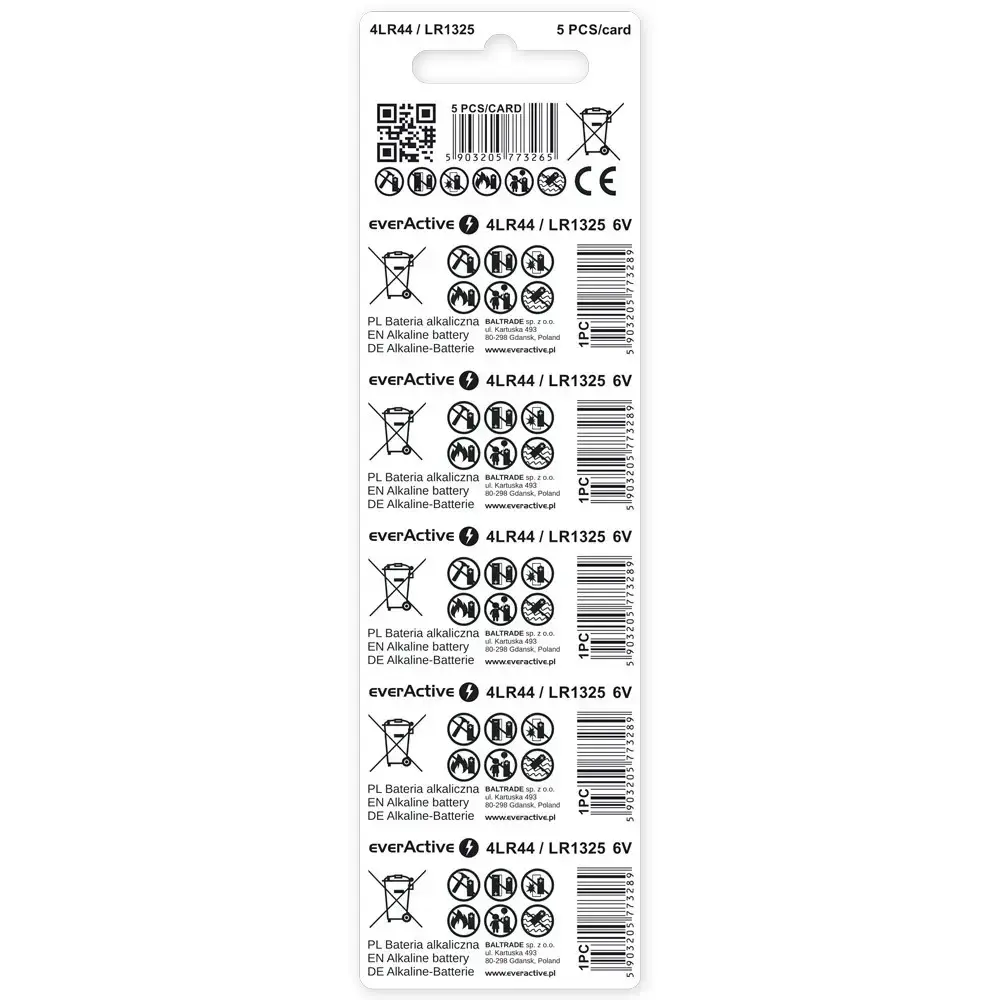 Alkaline batteries everActive LR44 1.5V — 5 pcs Photo 2