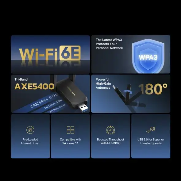 Сетевой адаптер Mercusys MA86XH AXE5400 WiFi 6E USB Photo 5