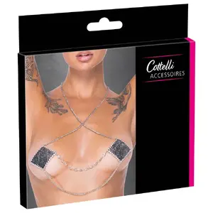 Украшение для сосков cottelli collection 07819320000 серебристая цепочка — квадратные наклейки с чёрными стразами, 5,5×5,5 см, многоразовые
