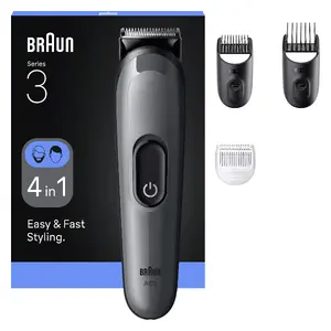 Matu trimmeris BRAUN 80789918 — tumši pelēks, tīkla/akumulatora darbība, 50 min, 21 garuma pakāpe