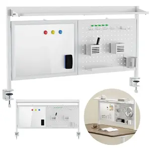 Desk divider ergo office ER-301 W — 1116 mm wide steel screen with magnetic board, white, max load 10 kg