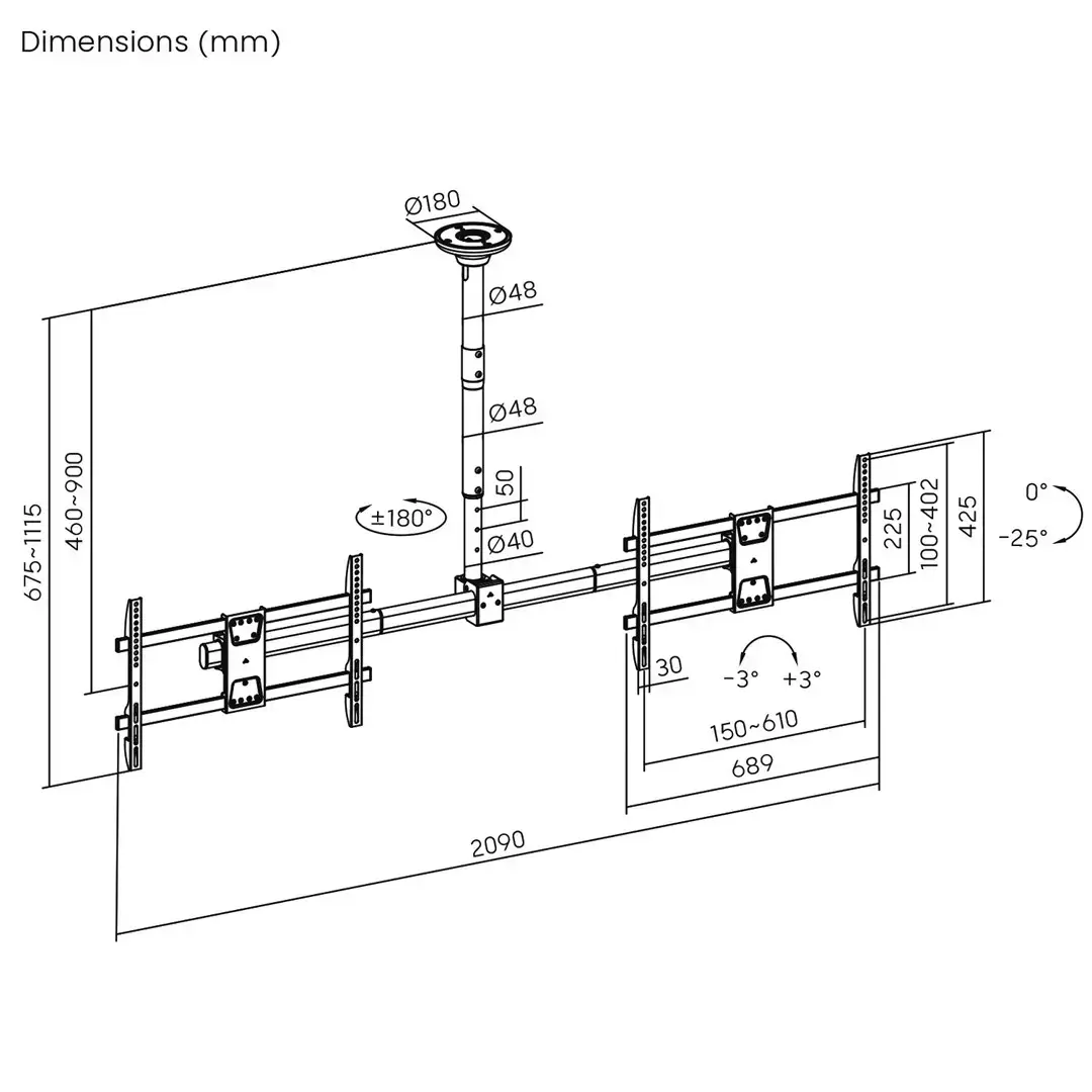 Ceiling mount MACLEAN MC-111 B for two TVs Photo 6