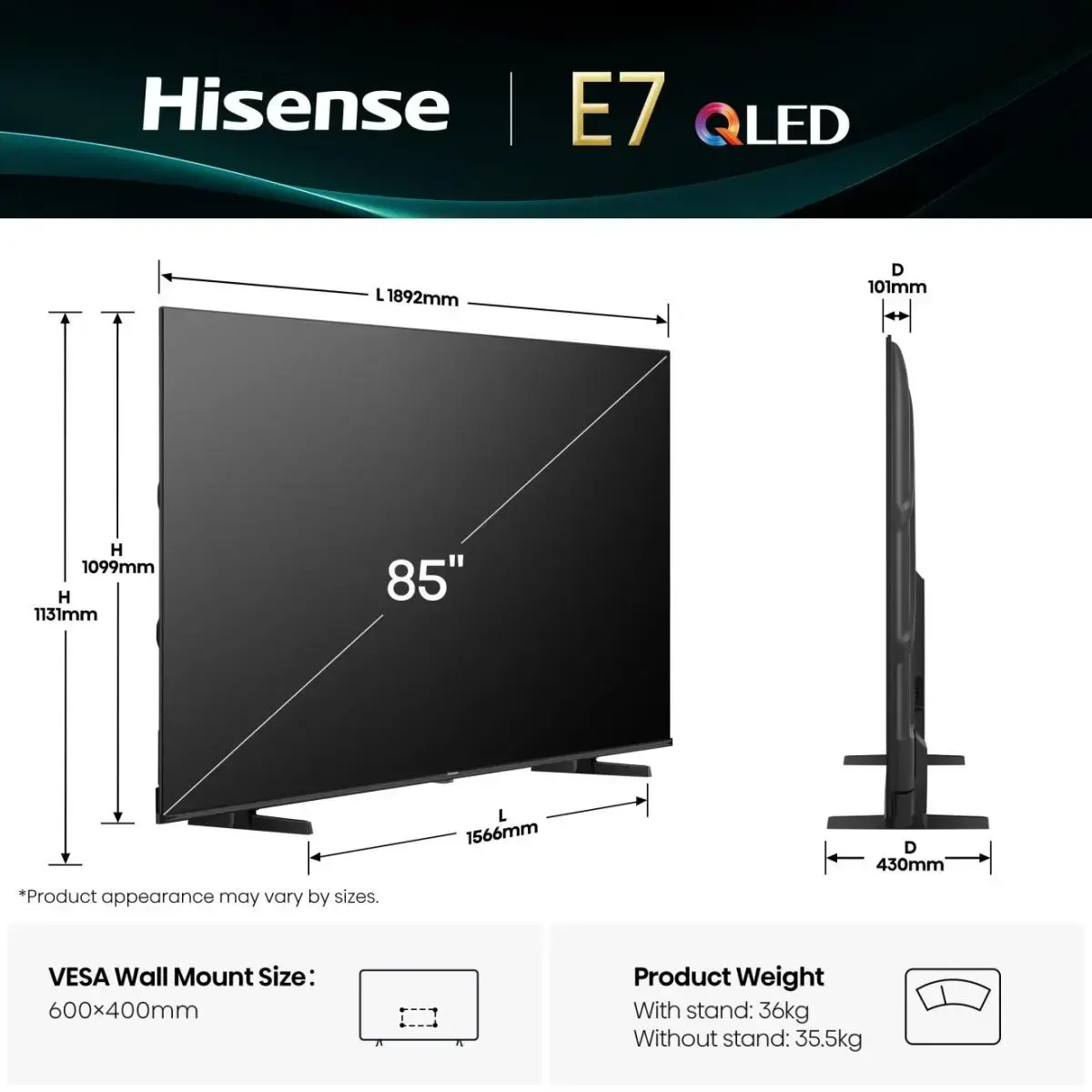 Televizors Hisense 85E77Q Photo 2