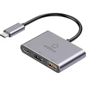 USB hub Renkforce RF-TCH-100 — 3-port USB 3.0 hub with USB-C connector, grey