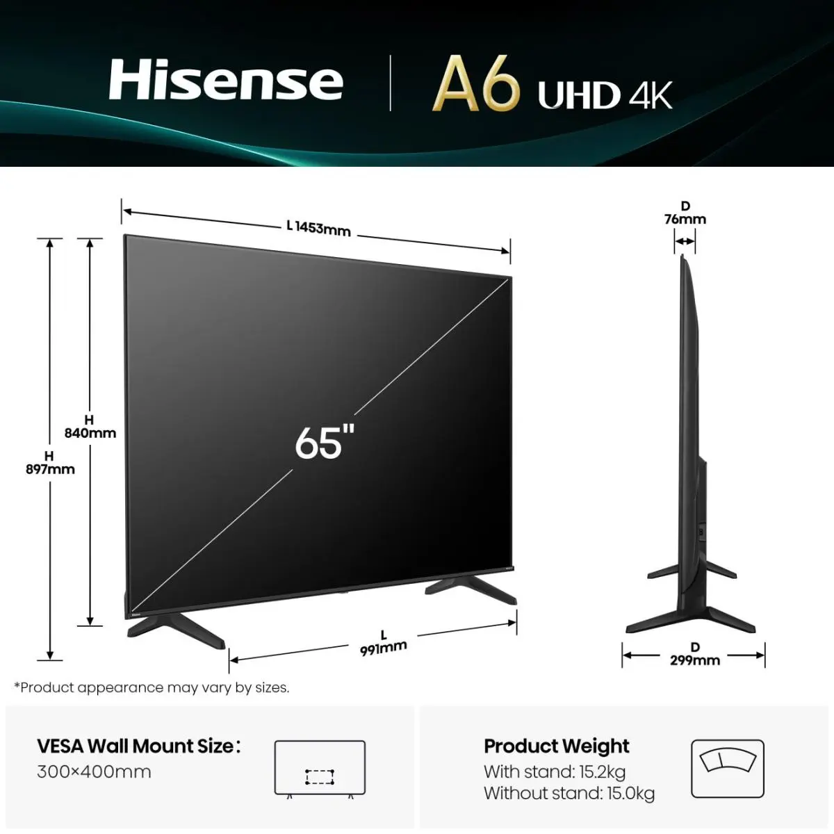 Hisense 65A6Q 65 collu 4K Ultra HD Smart TV Photo 2