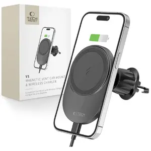 Автомобильный держатель для телефона Tech-Protect MM15W-V1 с MagSafe индукционной зарядкой 15W, черный