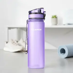 Water filter bottle Aquaphor City 500 ml (lavender) with replaceable 150 l cartridge, matt coating, protective cap and strap