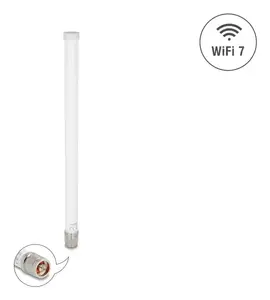 Омнинаправленная уличная антенна WiFi 7 DELOCK 81455 N-разъём 4.5–6.6 dBi 32 см вертикальная поляризация белая
