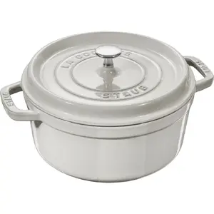 Cast iron round pot Staub 1.7 l White Truffle, enameled cocotte for stovetop and oven