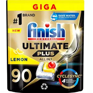 Таблетки для чистки посудомоечной машины FINISH PLUS Lemon, средство от накипи и очистки, 90 шт.