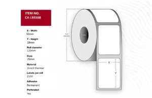 Capture CA-LB3168 Direct Thermal Printer Labels White Roll 52 x 28 mm 25200 Labels