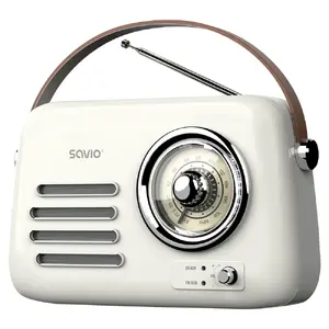 Portable radio SAVIO RS-02 — analog FM tuner, Bluetooth 5.3, USB power, 3 W, white