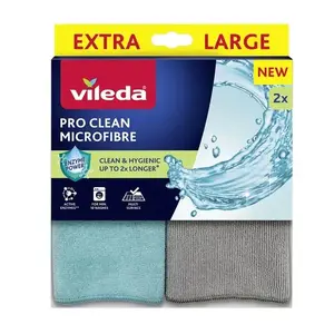 Cleaning cloth VILEDA Pro Clean universal with active enzymes, grey, pack of 2, machine washable