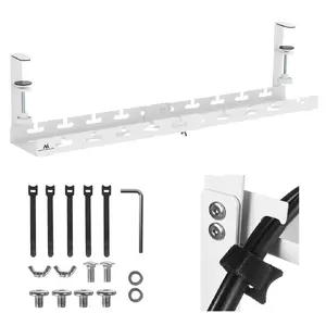 Kabeļu organizators zem galda MACLEAN MC-103 W, tērauds, regulējama garuma līdz 728 mm, max slodze 5 kg, balts