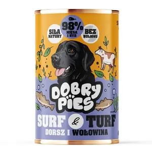 Влажный корм для собак Dobry Pies Surf & Turf Форель и Дикая говядина 400г