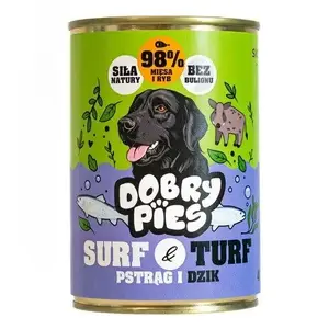 Влажный корм для собак Dobry Pies Surf & Turf с форелью и диким кабаном 400г