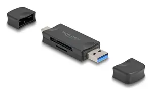 Card Reader DELOCK USB 5 Gbps USB Type-C / Type-A for SD and MicroSD, Black, 5000 Mbit/s, 21×77×10 mm
