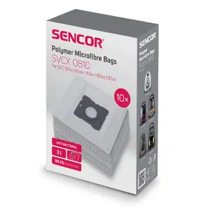 Putekļu maisiņi putekļsūcējam SENCOR SVCX0810 — iepakojums 10 gab., savietojami ar SVC55 SVC60 SVC83 SVC85 SVC93, 3 L, filtrācija 99.5%