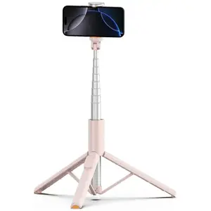 Selfie stick tripod Tech‑Protect L09S Bluetooth, pink — adjustable phone mount, built‑in Bluetooth remote