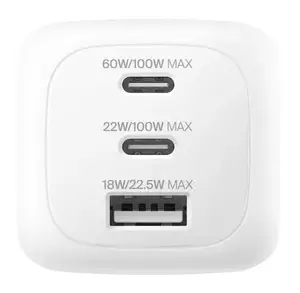 Универсальное сетевое зарядное устройство Belkin WCH016hqWH для помещений с 2 портами USB Type-C и быстрой зарядкой
