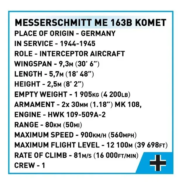 Cobi Blocks Messerschmitt Me 163B Comet — 543 detaļas Photo 5