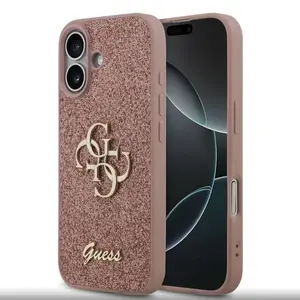 GUESS phone case for Apple iPhone 17 — PU fixed glitter, pink
