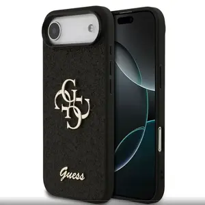 Smartphone case GUESS for Apple iPhone 17 Air — PU fixed glitter, black