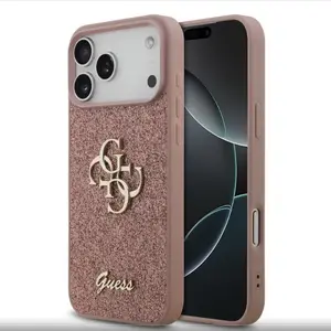 Чехол GUESS для iPhone 17 Pro Max — PU с фиксированным глиттером, розовый
