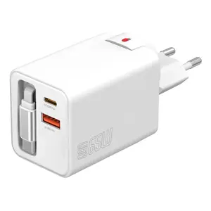 Настенный USB‑C/USB‑A зарядный адаптер 4smarts 541065 — универсальный, AC 100–240 В, макс. 20 В, кабель 0,7 м, белый