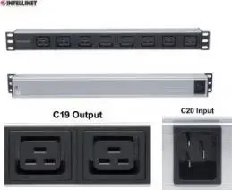 Strāvas sloksne (PDU) INTELLINET 163613 Rack 19" 1U, 8× C19 kontaktligzdas, 110–250V 16A, kabelis 2 m