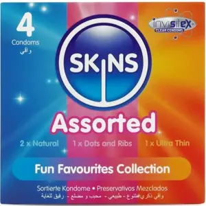 Condoms SKINS Assorted Premium Pack 4 D-244394 – assorted sizes/textures, pack of 4