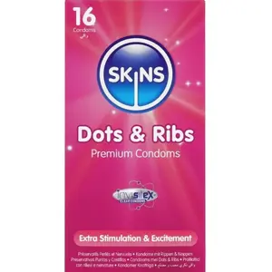 Condoms SKINS DOTS & RIBS PREMIUM PACK 16 – textured dots and ribs, 16 pieces