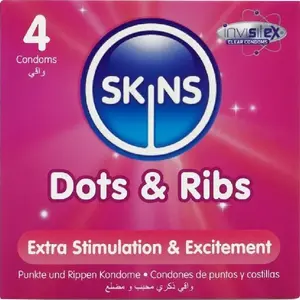 Condoms SKINS DOTS & RIBS PREMIUM PACK 4 — textured dotted and ribbed condoms, pack of 4