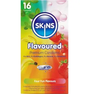 Condoms SKINS Multi Flavors Pack 16 – SKINS D-244402, flavored latex condoms, pack of 16