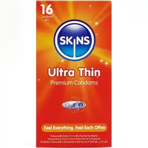 Condoms SKINS Ultra Thin Premium Pack 16 pcs — latex condoms, ultra thin, premium pack of 16