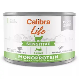 Влажный корм для кошек Calibra Cat Life Sensitive Rabbit 200 г, для взрослых, полнорационный, без глютена, без сахара