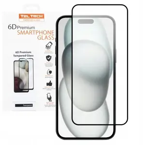Закаленное защитное стекло Teltech для iPhone 15 — Full Cover, 6D, черная рамка