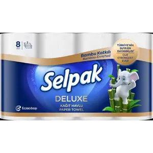 Papīra dvieļi SELPAK Deluxe Bamboo 3 slāņi, 75 loksnes rullī, komplekts 8 rullīši