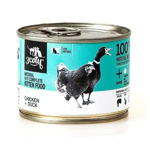 Mitrs kaķēnu barība 3coty Vistas un Pīles 180 g — pilnvērtīga barība, olbaltumvielas 20%, tauki 9%, mitrums 69,2%