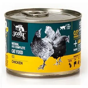Влажный корм для кошек 3coty 02 Chicken 180 г — для взрослых, полнорационный, 19% белка, 7% жира, 70,2% влаги