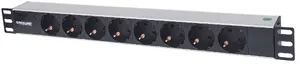 INTELLINET 19" 1U Riepu 8-izeju barošanas sadales bloks ar 8 Type F kontaktligzdām, LED indikators, kabelis 1.8 m, 250V 15A, alumīnija korpuss